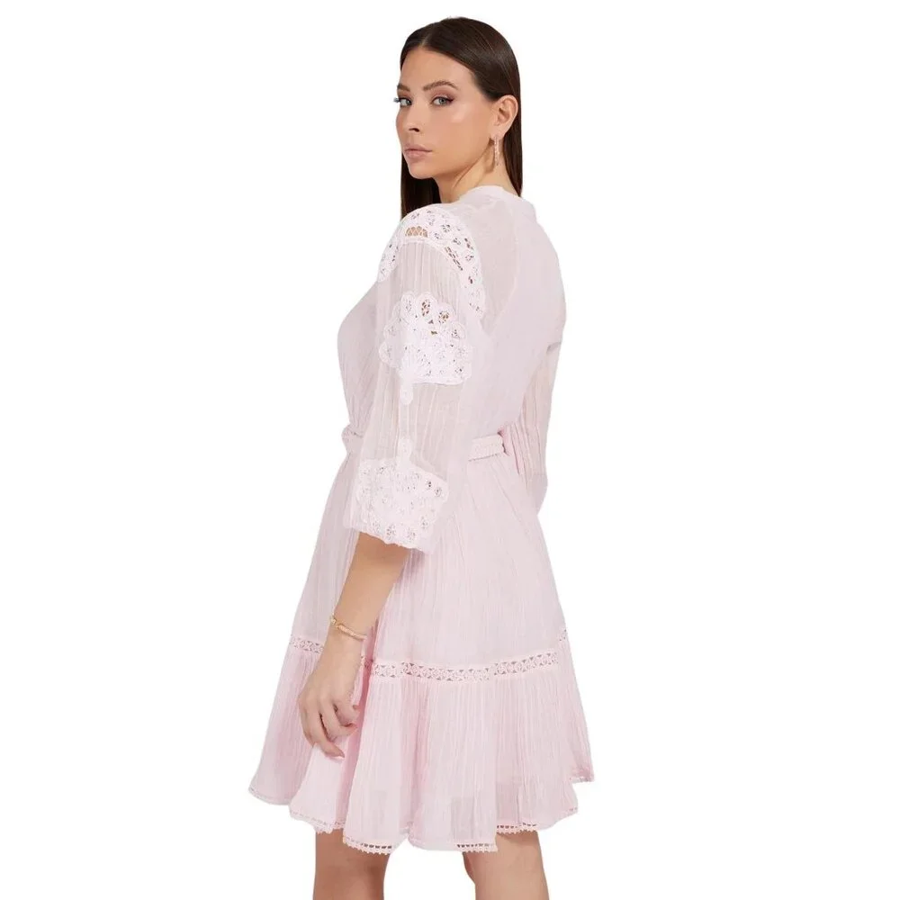 Guess Pink Lace Long Sleeve Button-Down Dress  arita dress without belt - Picture 3 of 16